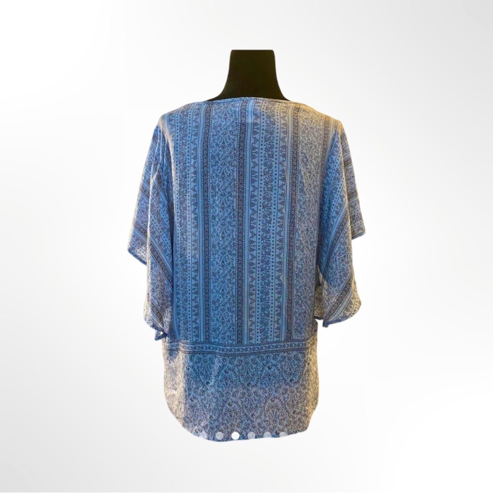 Liz Claiborne Blue Floral Flutter Sleeve Boho Blouse NWT Size XXL - Picture 2 of 7